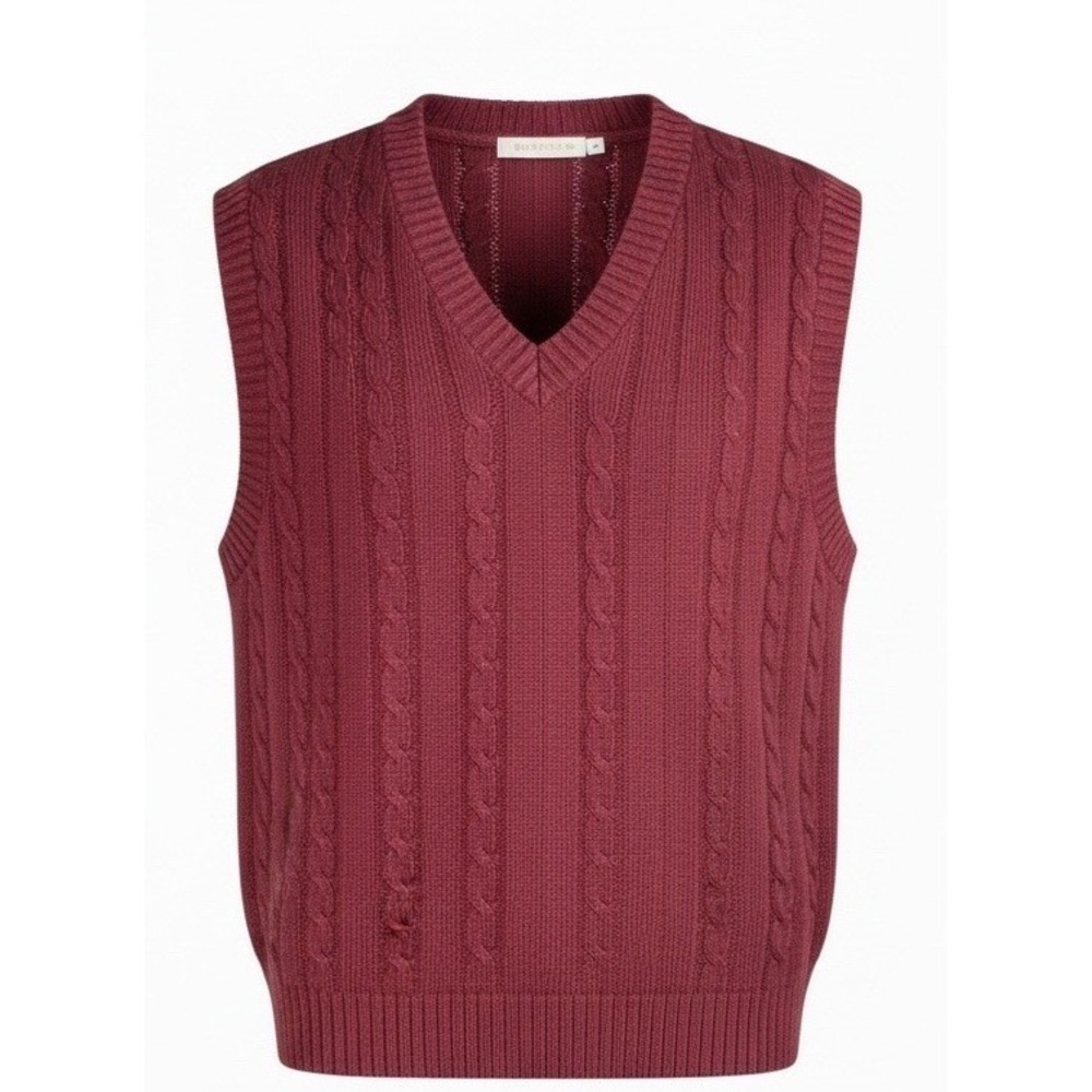 Jantzen Wool Blend Sweater Vest Burnt Orange V-Neck Cable Knit 80s Medium